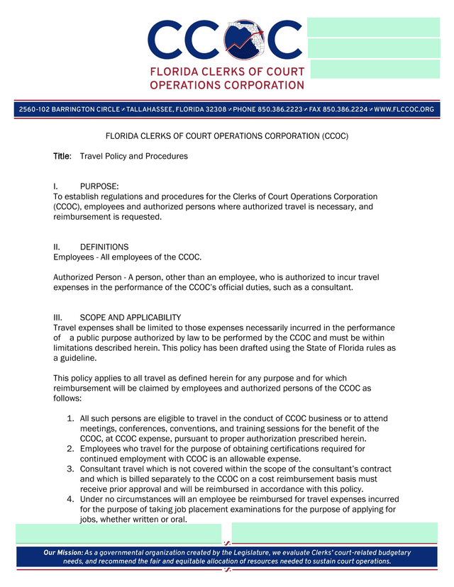 CCOC Travel Policy And Procedures screenshot