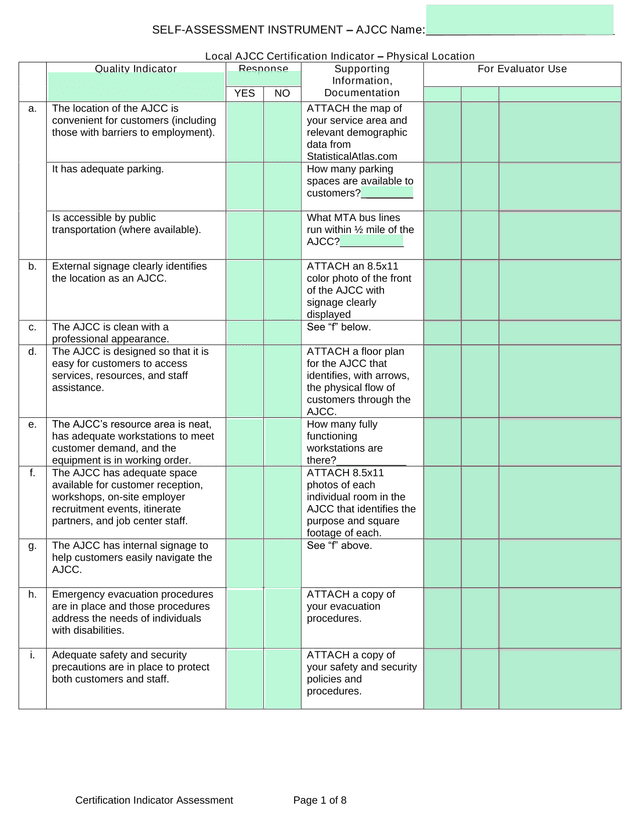 AJCC Certification Indicator Assessment screenshot