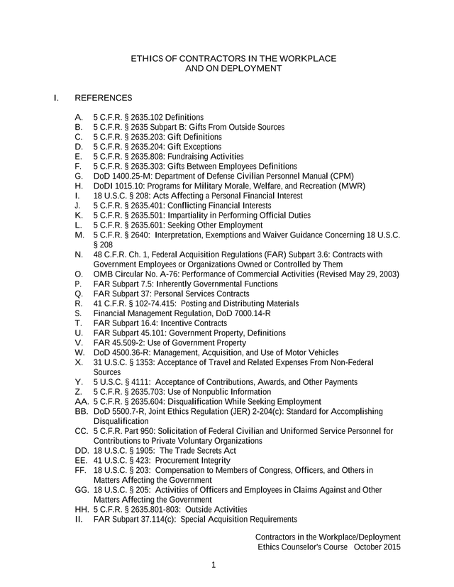 Ethics Of Contractors In The Workplace And On Deployment screenshot