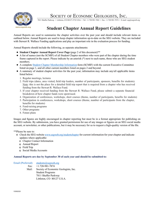 Student Chapter Annual Report Guidelines screenshot