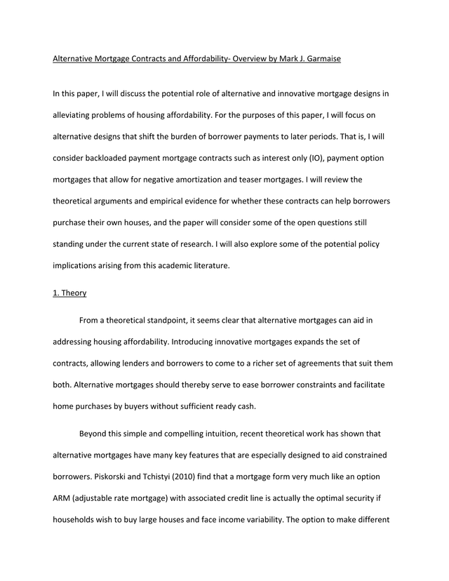 Alternative Mortgage Contracts And Affordability Overview screenshot
