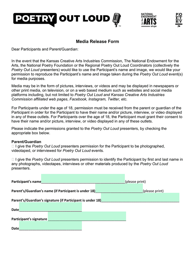 Media Release Form screenshot