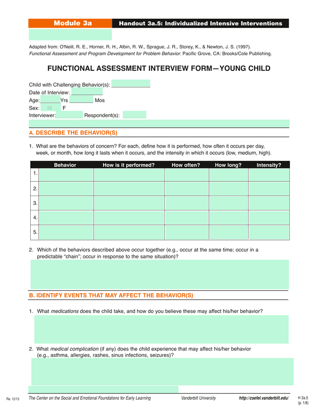 Functional Assessment Interview FormYoung Child screenshot
