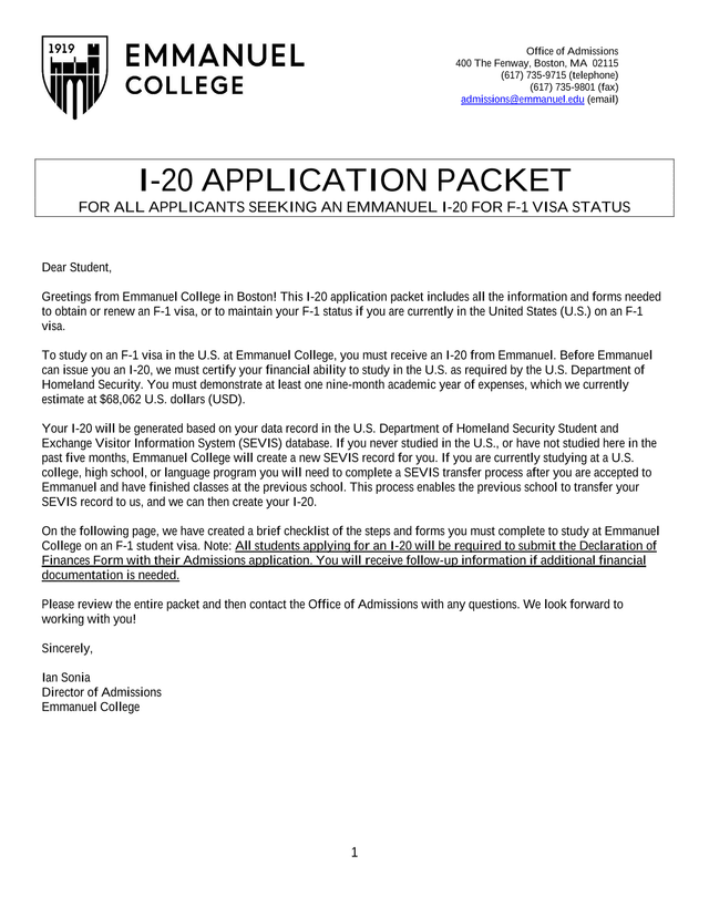 I 20 APPLICATION PACKET screenshot