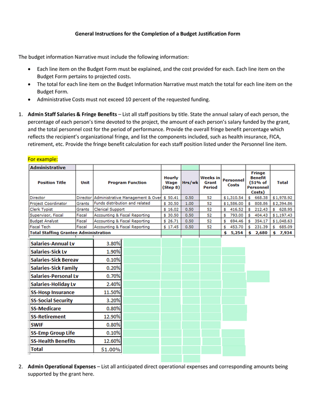 General Instructions For The Completion Of A Budget Justification Form screenshot
