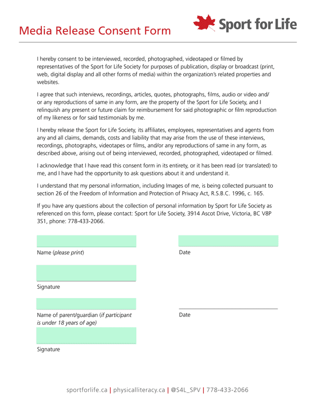 Media Release Consent Form screenshot