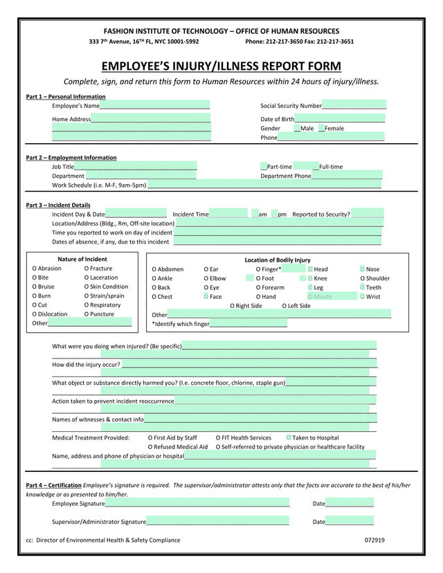 EmployeeS InjuryIllness Report Form screenshot