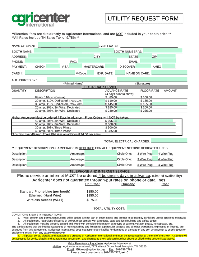 Electrical Service Order Form screenshot