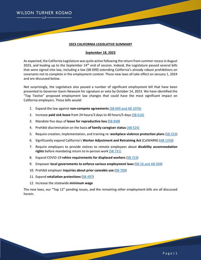 2023 California Legislative Summary screenshot
