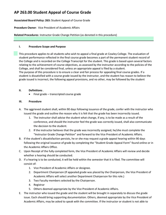 AP 263.00 Student Appeal Of Course Grade screenshot