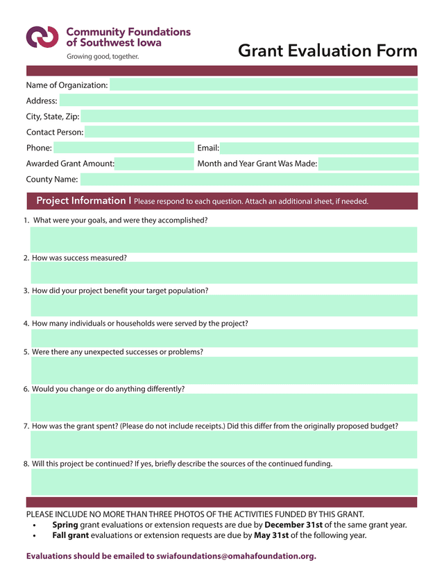 Grant Evaluation Form screenshot