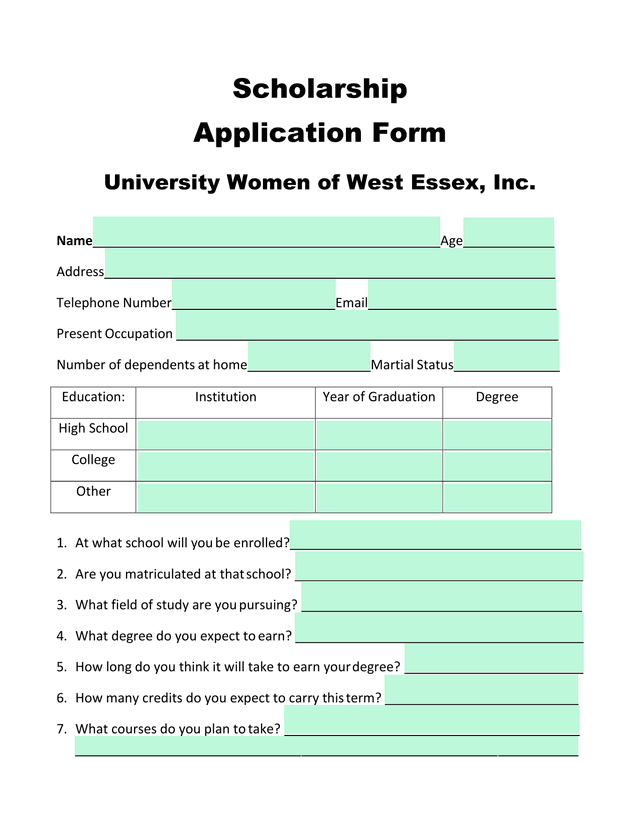 Scholarship Application Form screenshot