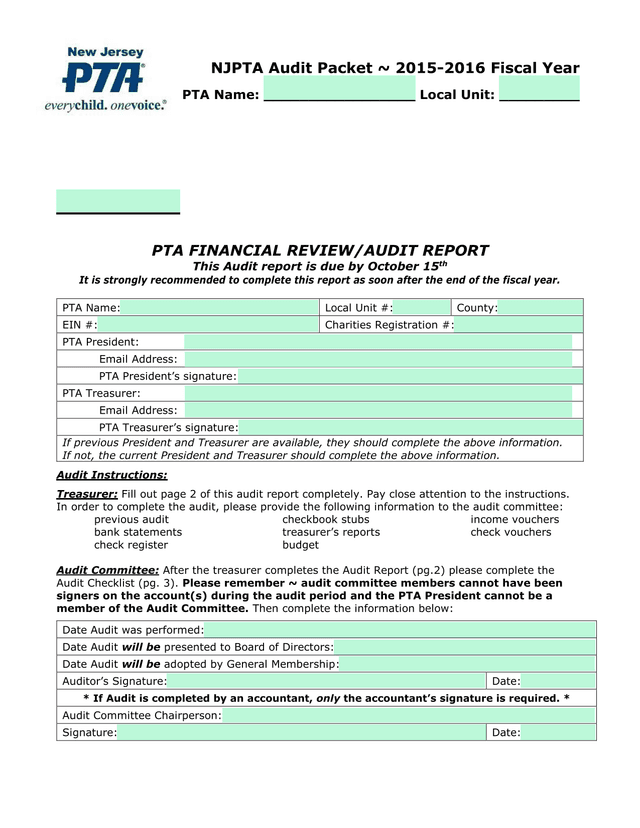 NJPTA Audit Packet  2015 2016 Fiscal Year screenshot