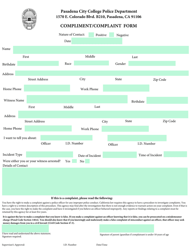 ComplimentComplaint Form screenshot
