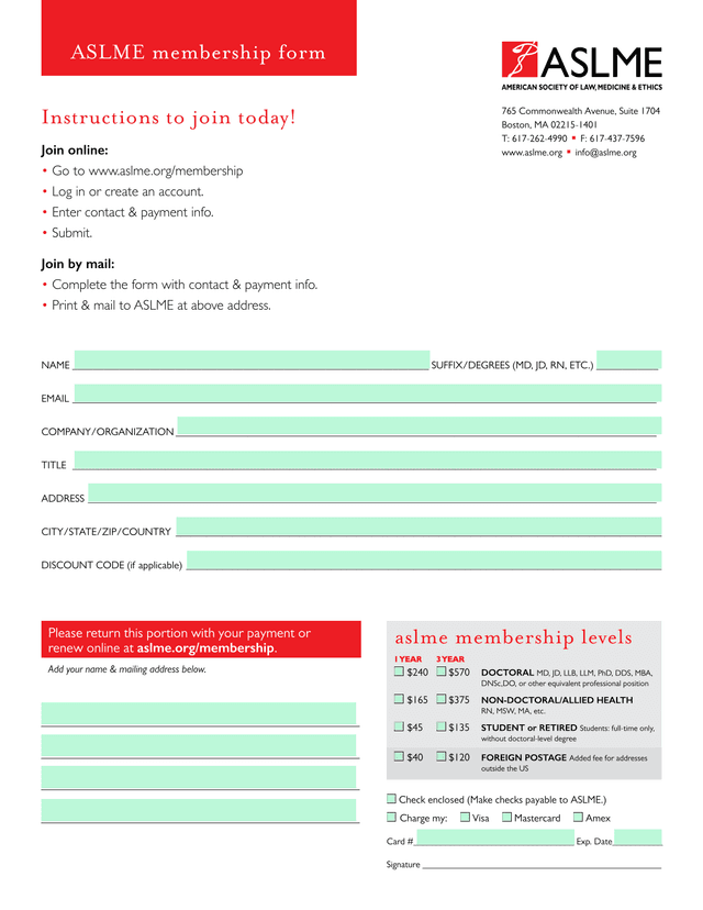 ASLME Membership Form screenshot