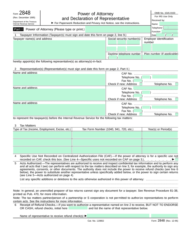Form 2848 Power Of Attorney And Declaration Of Representative screenshot