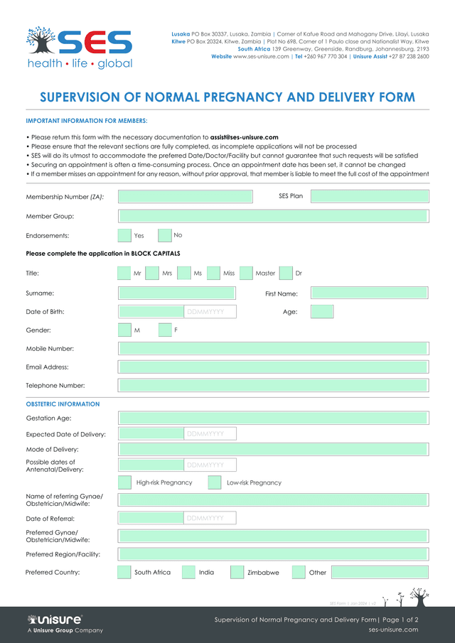 Supervision Of Normal Pregnancy And Delivery Form screenshot
