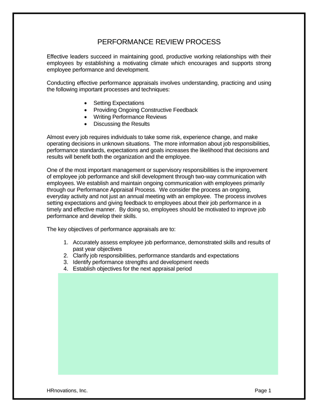 PERFORMANCE REVIEW PROCESS screenshot