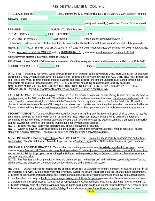 Residential Lease For ODUrent screenshot