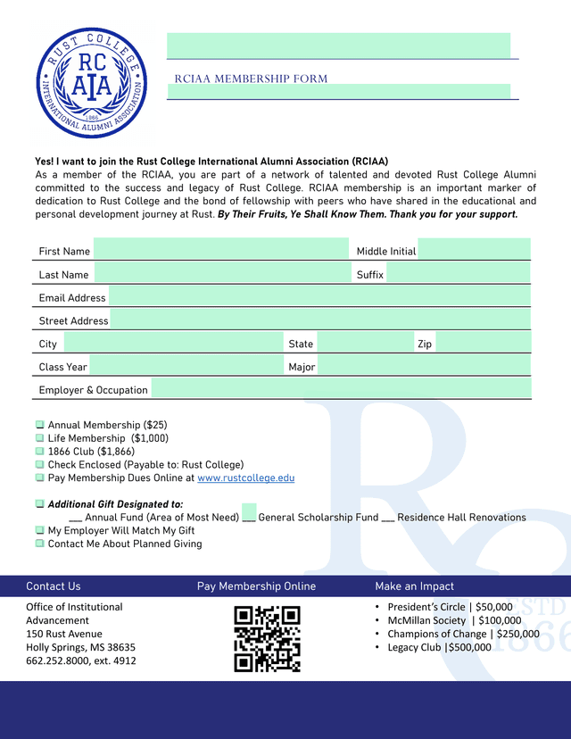 RCIAA Membership Form screenshot