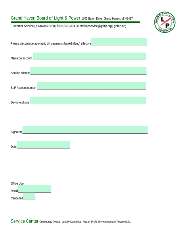 Bank Draft Cancellation Form screenshot