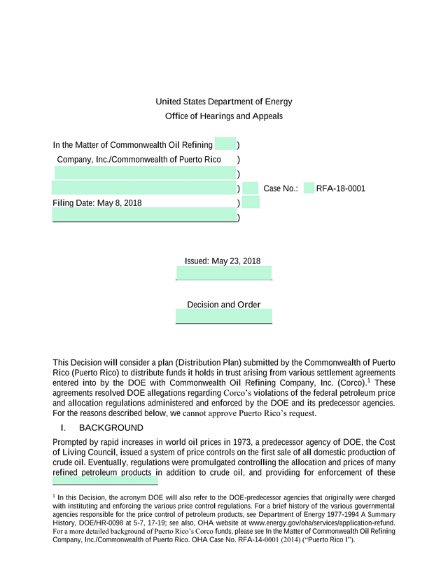 Decision And Order In The Matter Of Commonwealth Oil Refining Company, Inc.Commonwealth Of Puerto Ri screenshot
