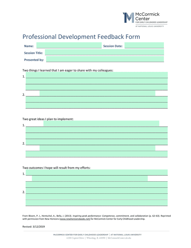 Professional Development Feedback Form screenshot