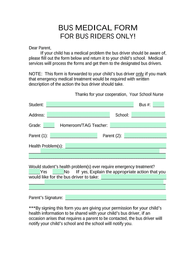 BUS MEDICAL FORM screenshot
