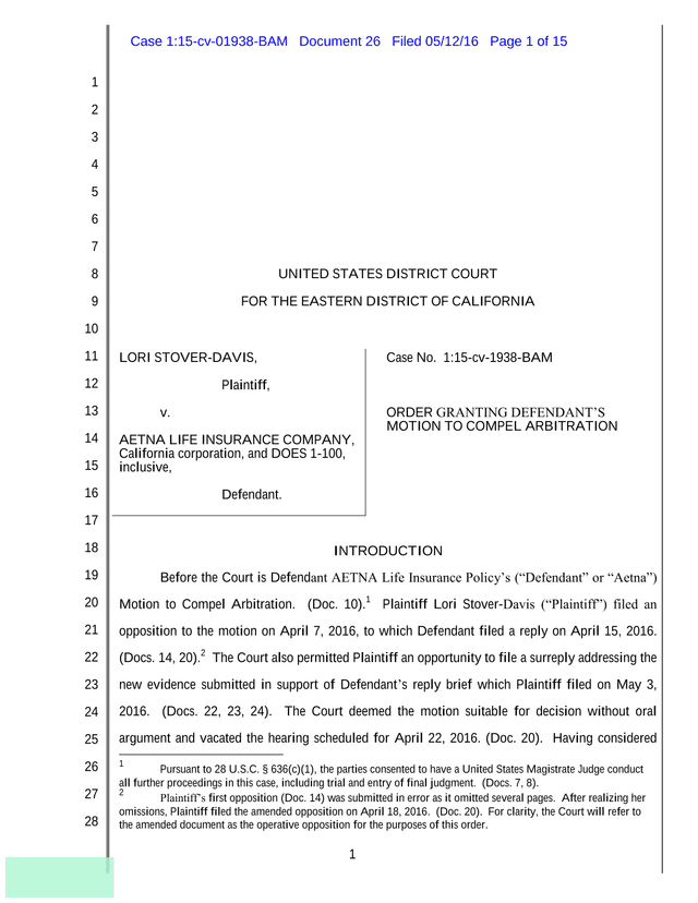 Order Granting DefendantS Motion To Compel Arbitration screenshot