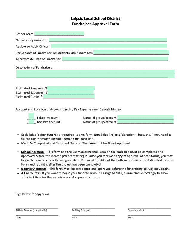 Leipsic Local School District Fundraiser Approval Form screenshot