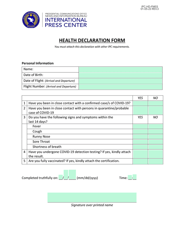 HEALTH DECLARATION FORM screenshot