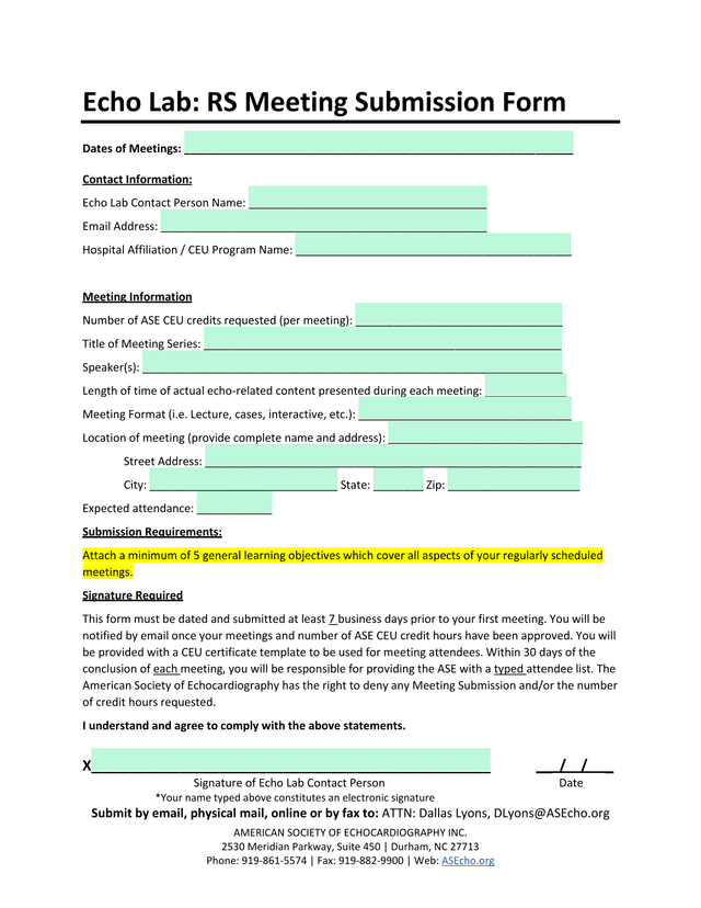 Echo Lab RS Meeting Submission Form screenshot