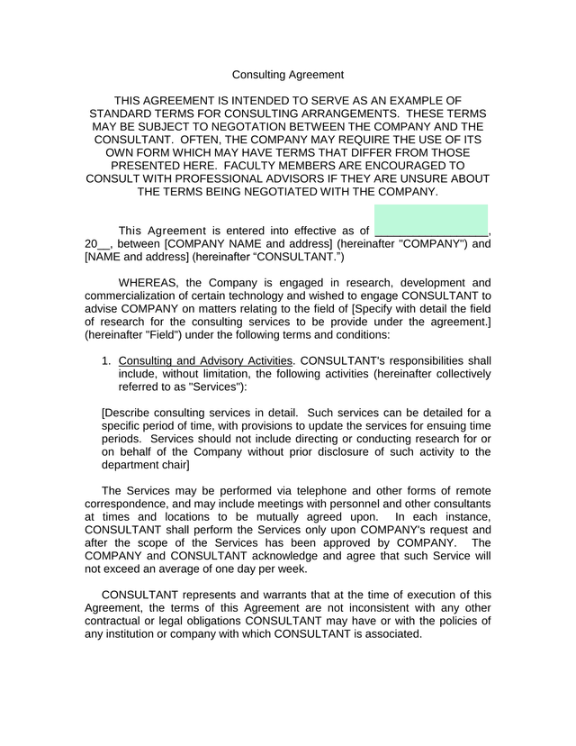 Consulting Agreement screenshot