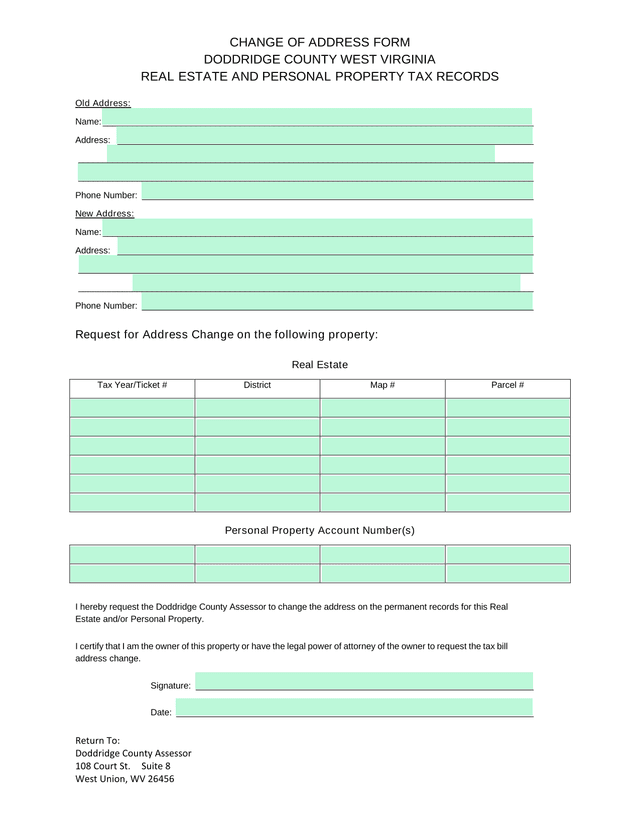 Change Of Address Form screenshot