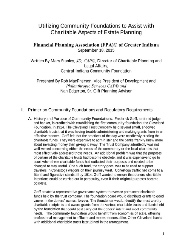 Utilizing Community Foundations To Assist With Charitable Aspects Of Estate Planning screenshot
