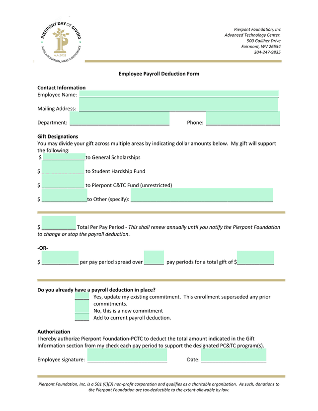Employee Payroll Deduction Form screenshot
