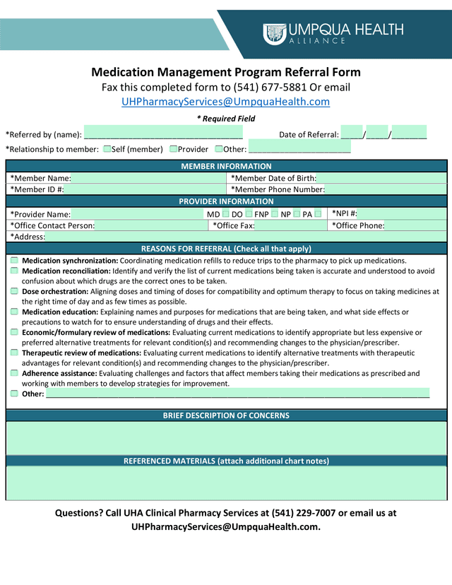 Medication Management Program Referral Form screenshot