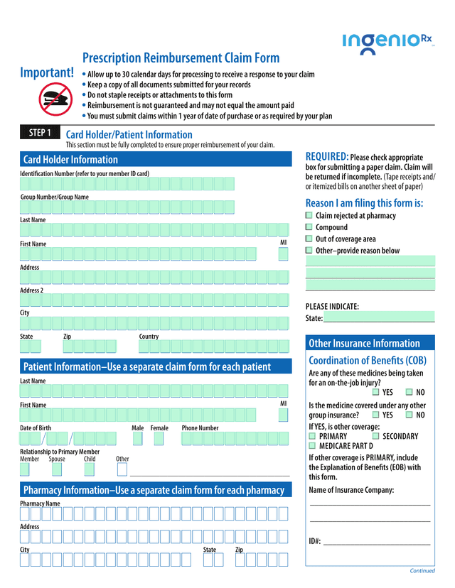 Prescription Reimbursement Claim Form screenshot