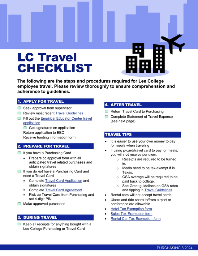 LC Travel CHECKLIST screenshot