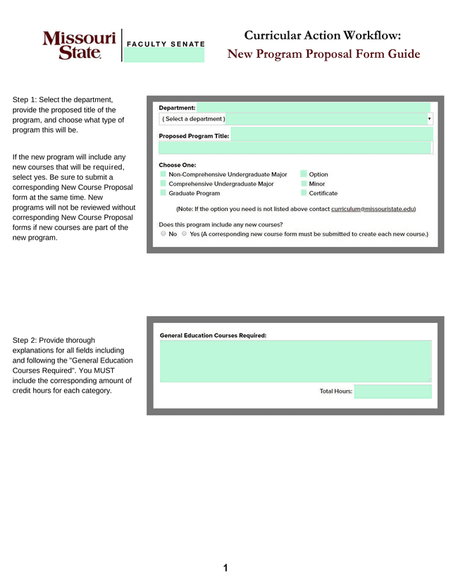 Curricular Action Workflow New Program Proposal Form Guide screenshot