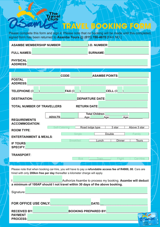 TRAVEL BOOKING FORM screenshot