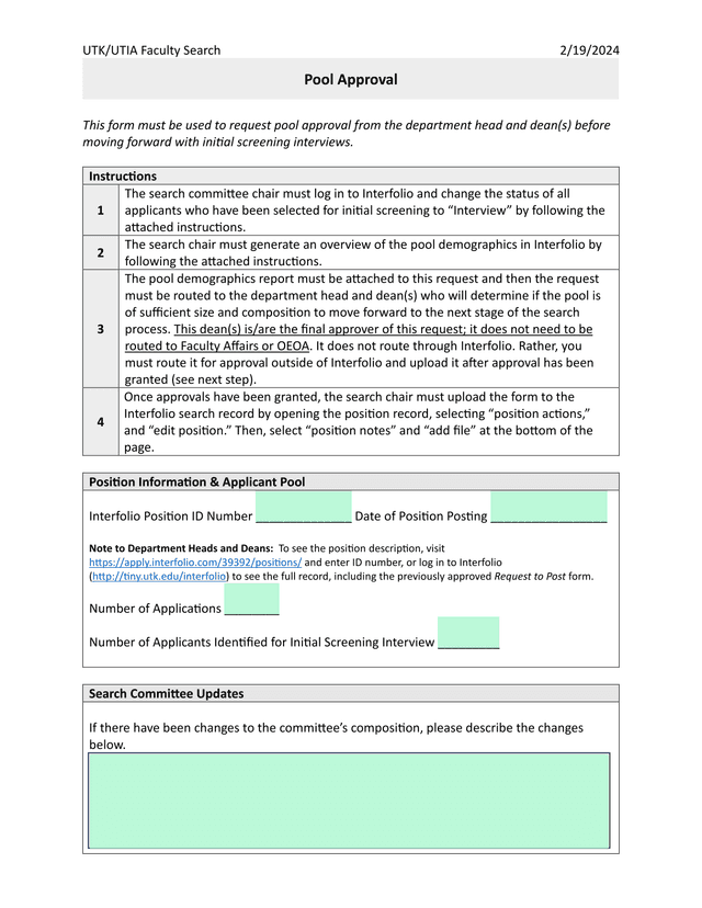 UTKUTIA Faculty Search Pool Approval screenshot