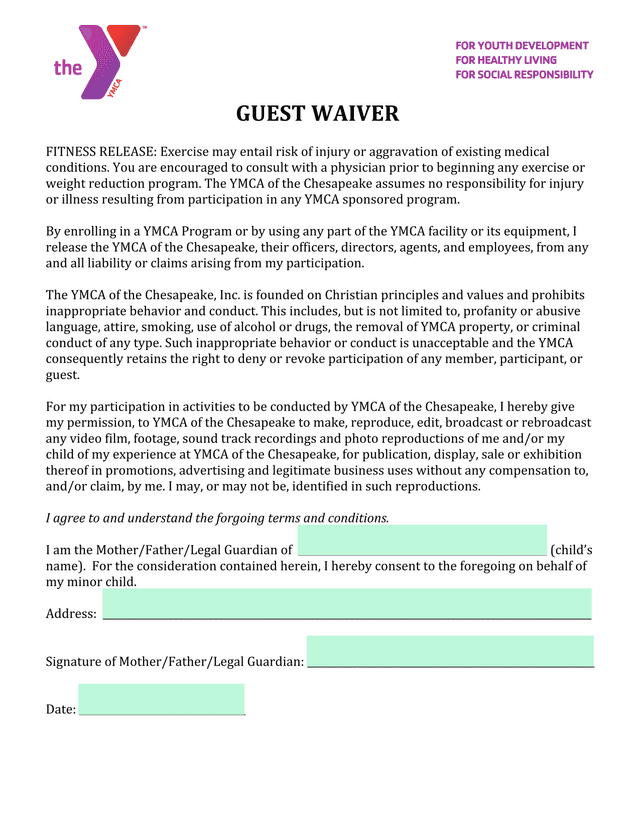 Guest Waiver Fitness Release screenshot