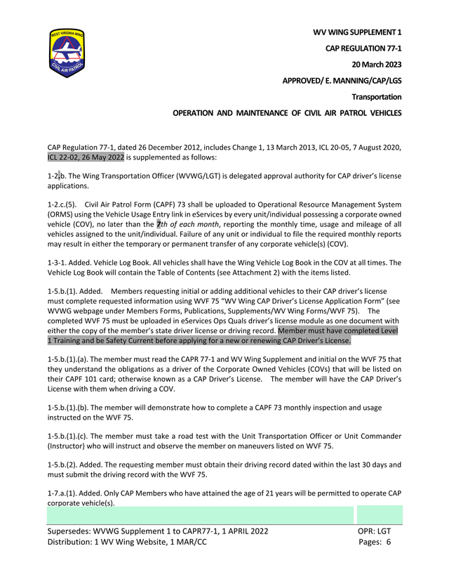 CAP Regulation 77 1 WV Wing Supplement 1 screenshot