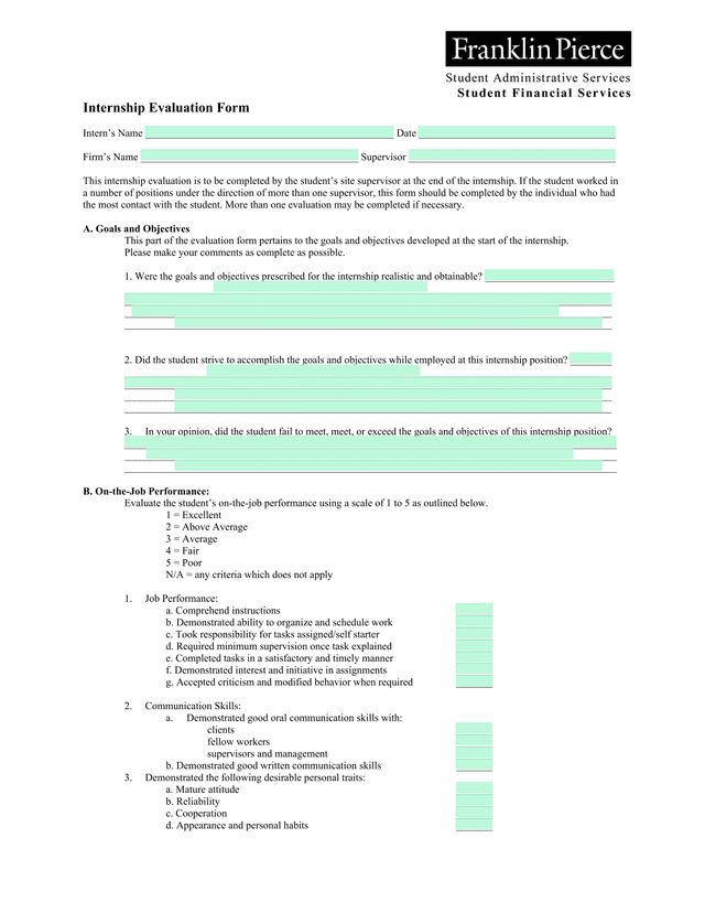 Internship Evaluation Form screenshot