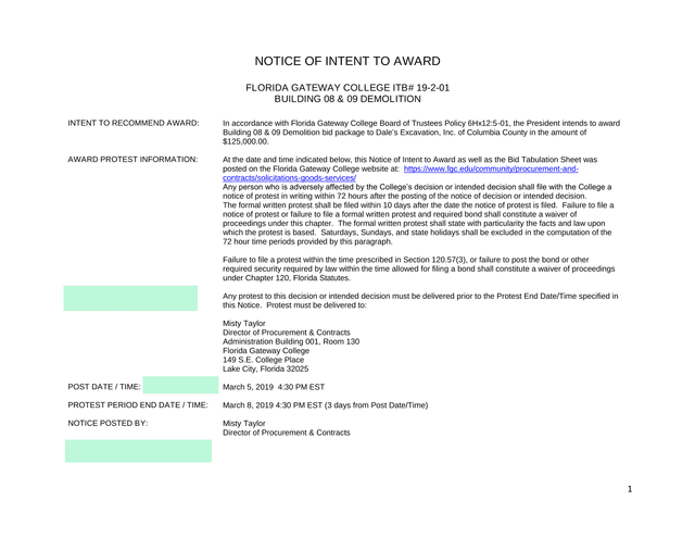Notice Of Intent To Award screenshot