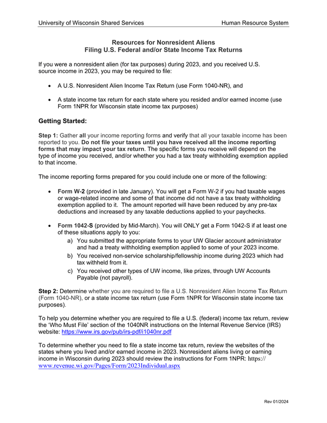 Resources For Nonresident Aliens Filing U.S. Federal AndOr State Income Tax Returns screenshot