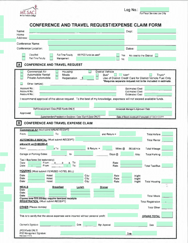Conference And Travel RequestExpense Claim Form screenshot