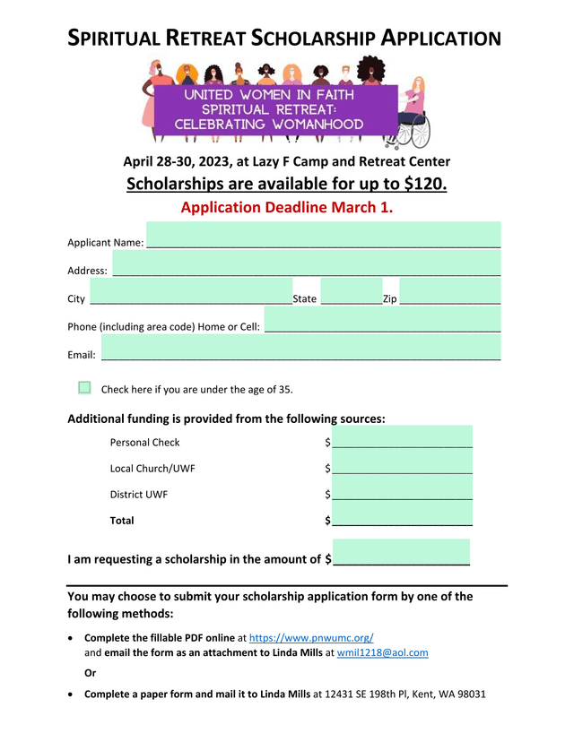 Spiritual Retreat Scholarship Application screenshot