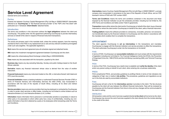 Service Level Agreement screenshot